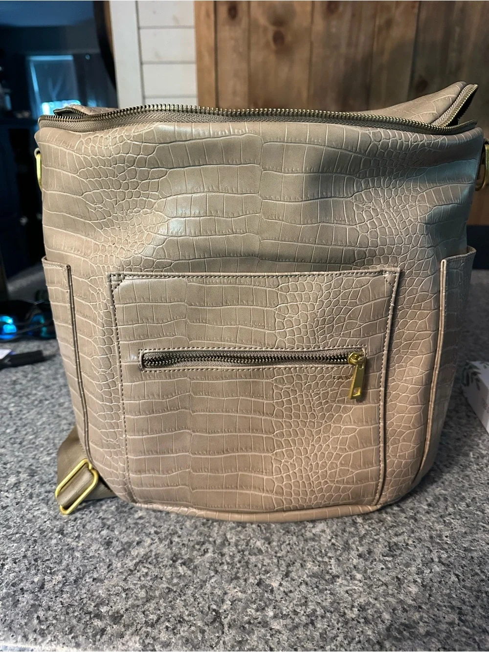 Neutral Faux-Croc Baby Bag Backpack - Taupe